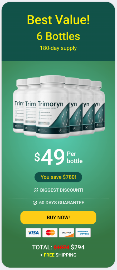 Trimoryn 6-bottle package pricing, best value with free shipping